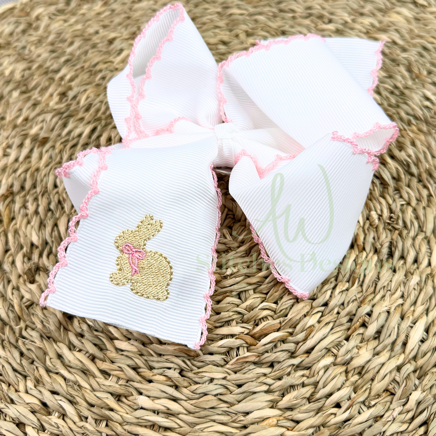 Mini bunny with bow fill stitch machine embroidery mini design