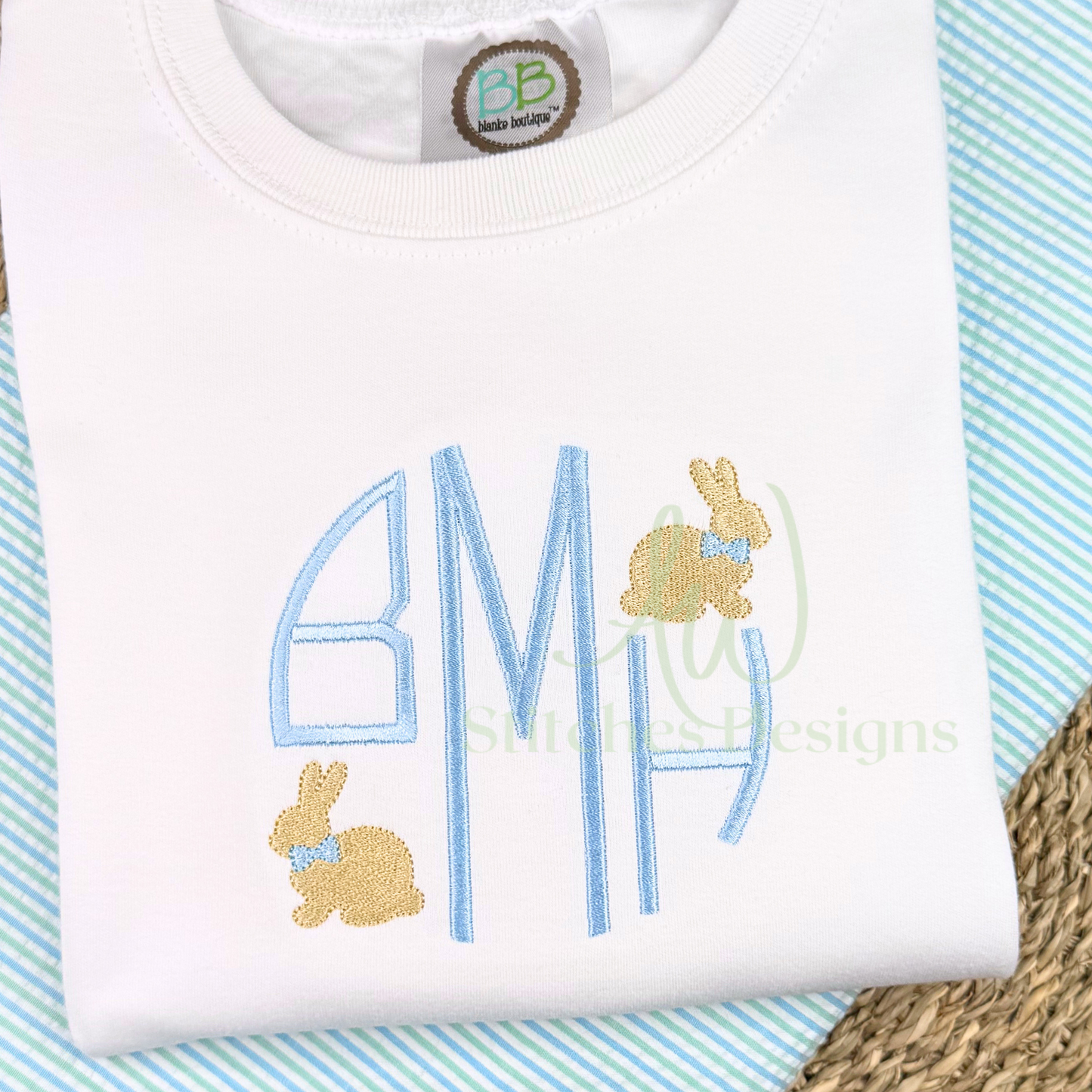 Mini bunny with bowtie fill stitch machine embroidery mini design