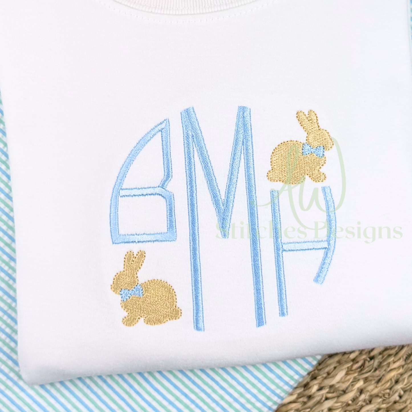 Mini bunny with bowtie fill stitch machine embroidery mini design