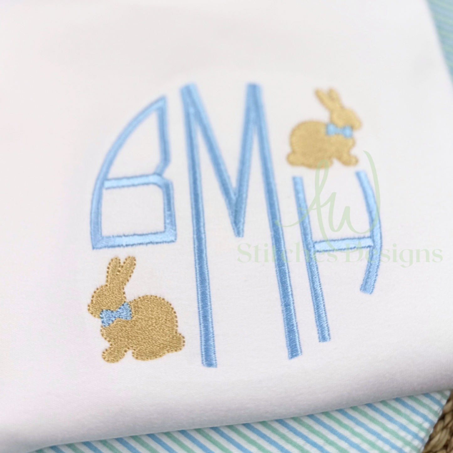 Mini bunny with bowtie fill stitch machine embroidery mini design