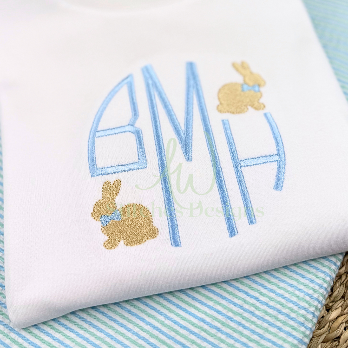 Mini bunny with bowtie fill stitch machine embroidery mini design