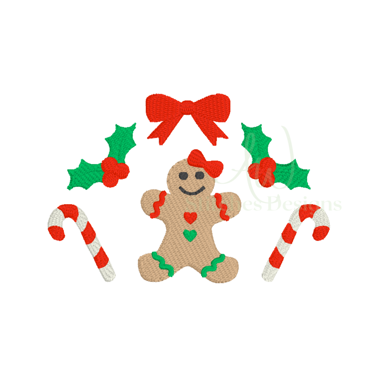 Gingerbread girl with bow Christmas embroidery design