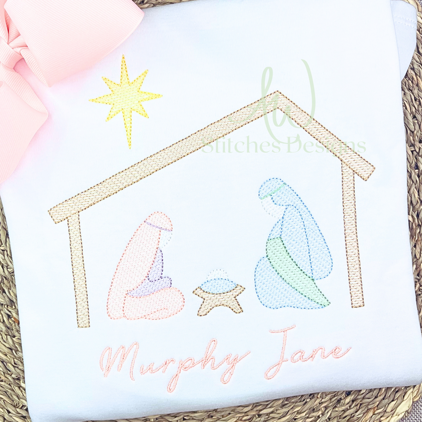Nativity Christmas manger light fill sketch stitch machine embroidery design file