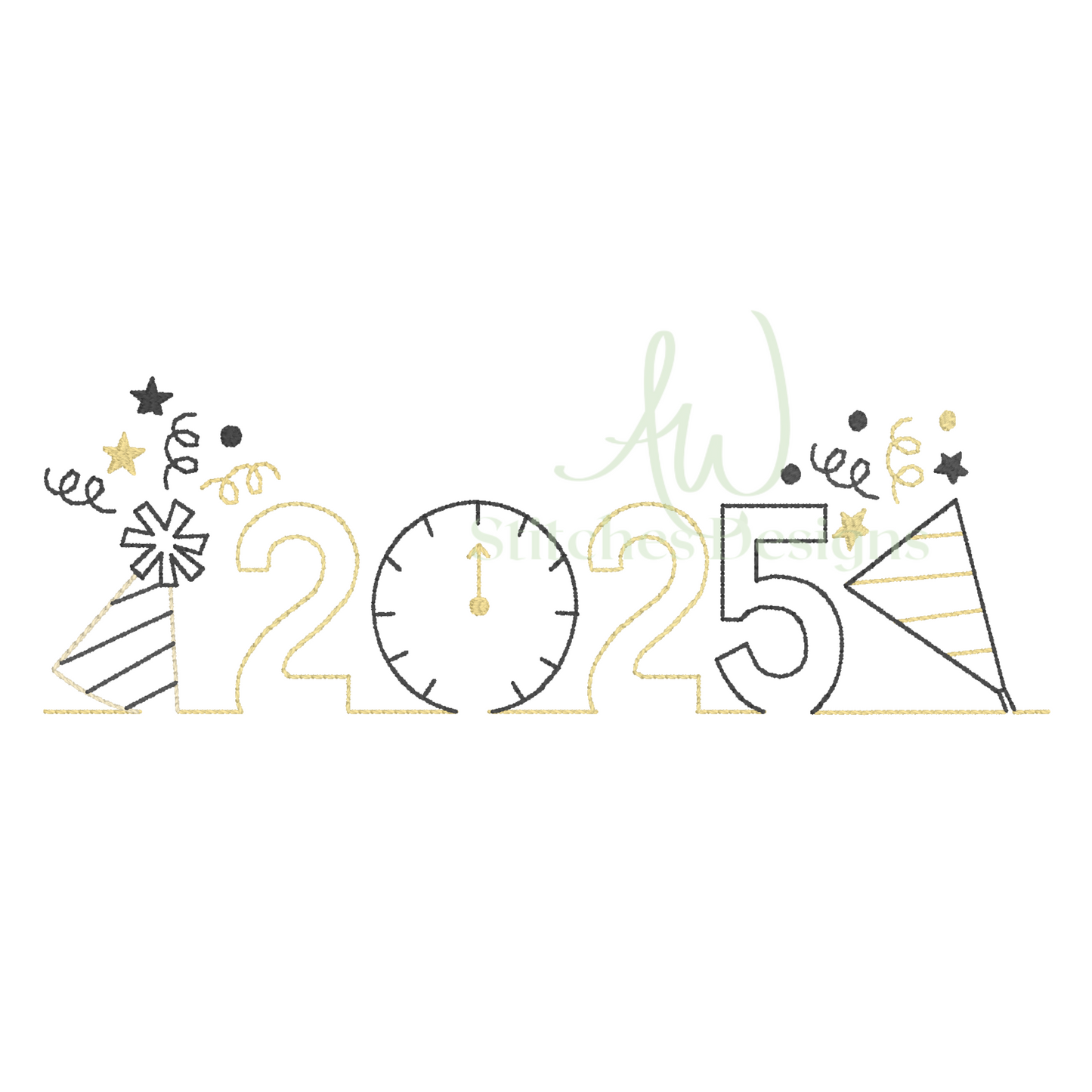 New Year's Eve 2025 line bean stitch machine embroidery design file