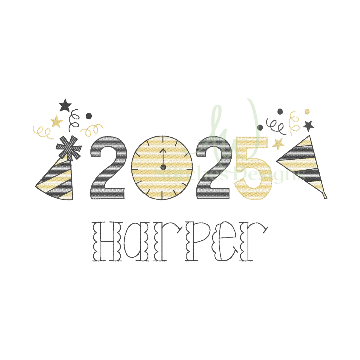 New Year's Eve 2025 sketch light fill stitch machine embroidery design file