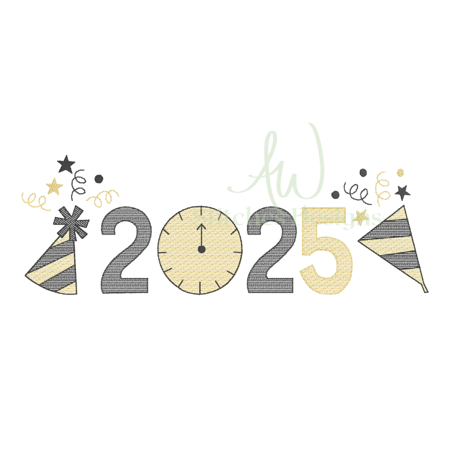 New Year's Eve 2025 sketch light fill stitch machine embroidery design file