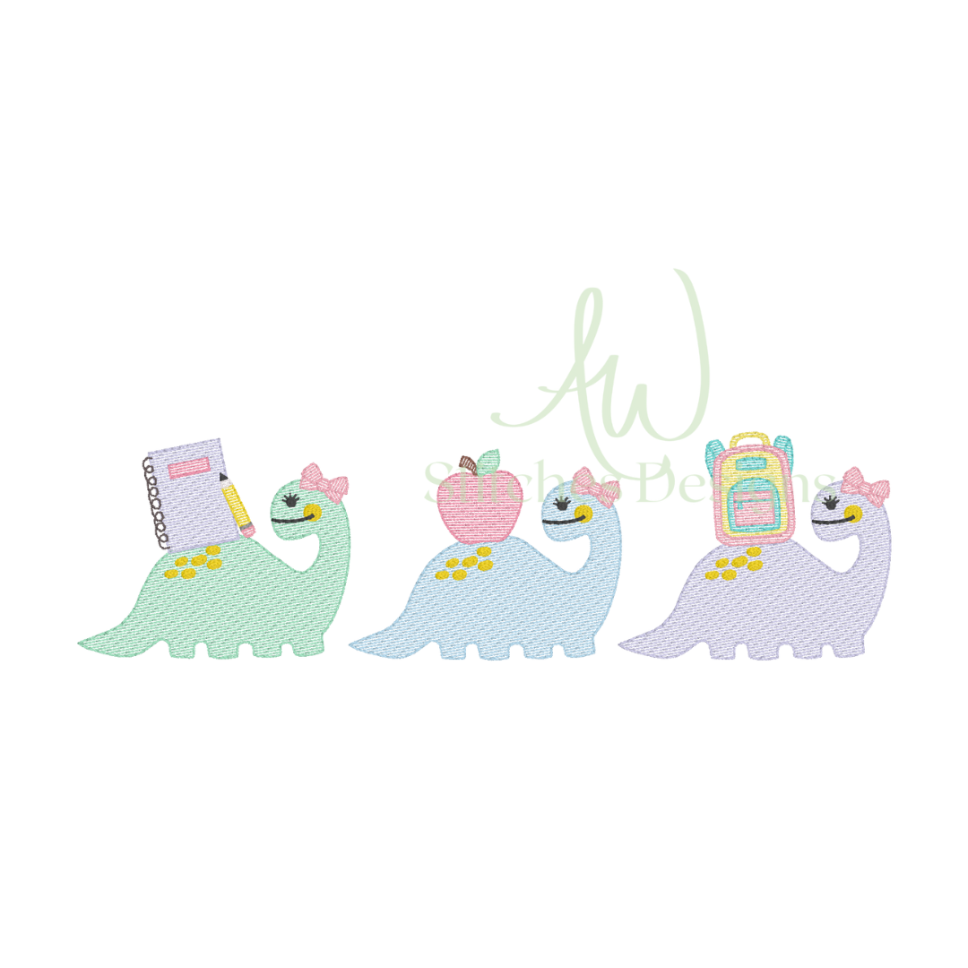 Machine embroidery design with school supplies on a white background