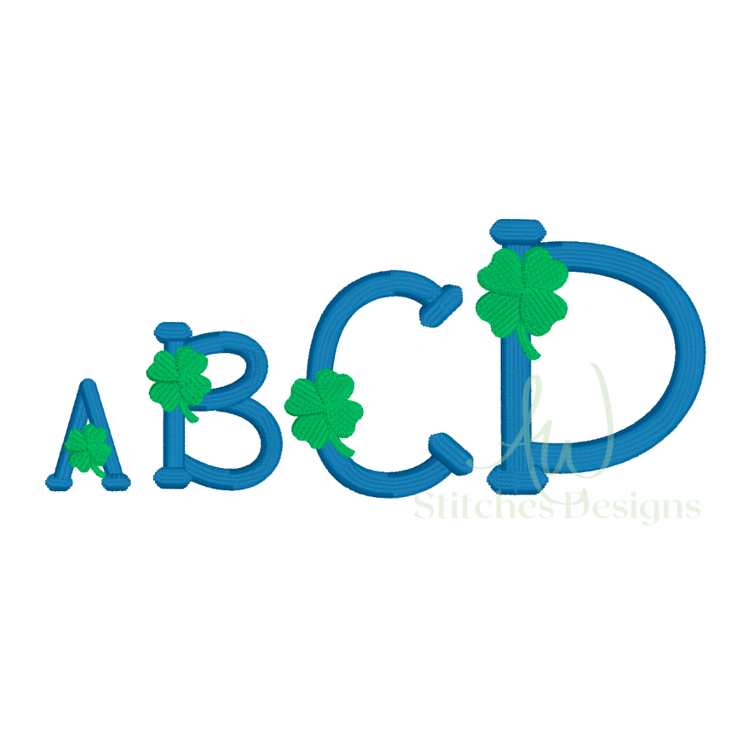 Four leaf clover charm satin stitch font for machine embroidery design