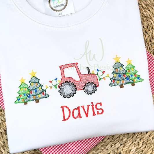 Christmas Tractor sketch design embroidery design file