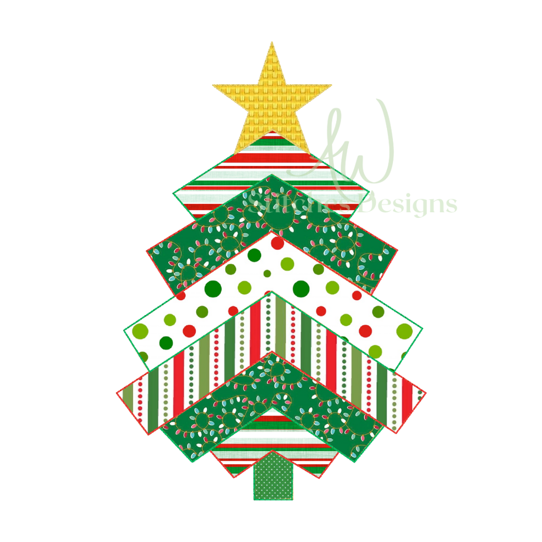 Christmas Tree with Star Bean Stitch Applique Design