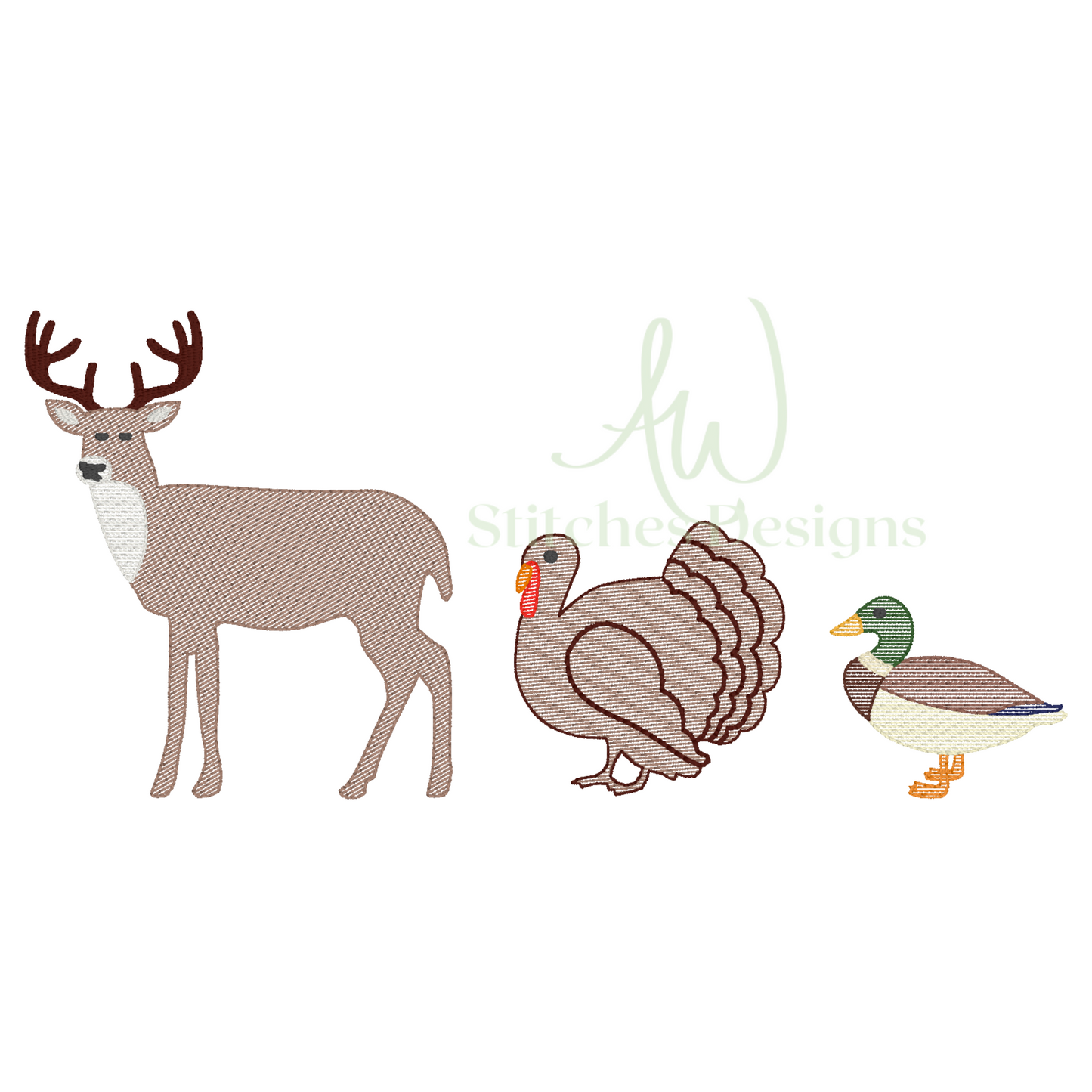Hunting trio sketch stitch machine embroidery design file
