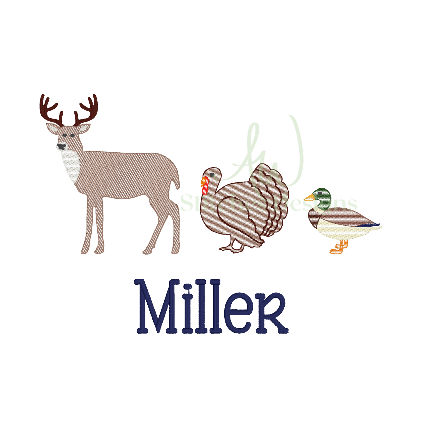 Hunting trio sketch stitch machine embroidery design file