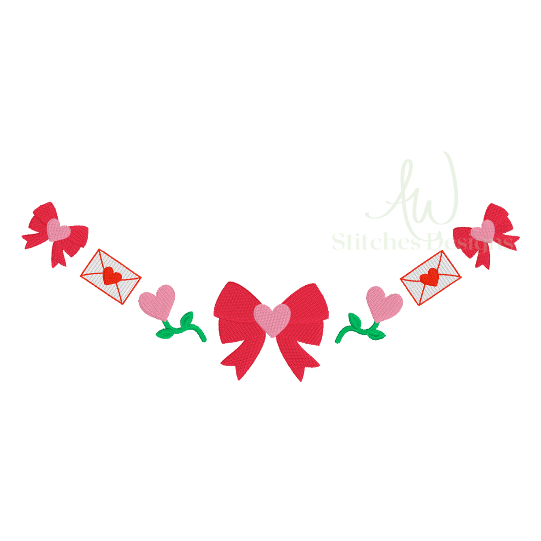 Valentine Bow Monogram Frame machine embroidery design