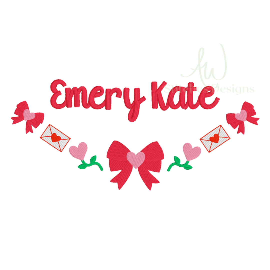 Valentine Bow Monogram Frame machine embroidery design