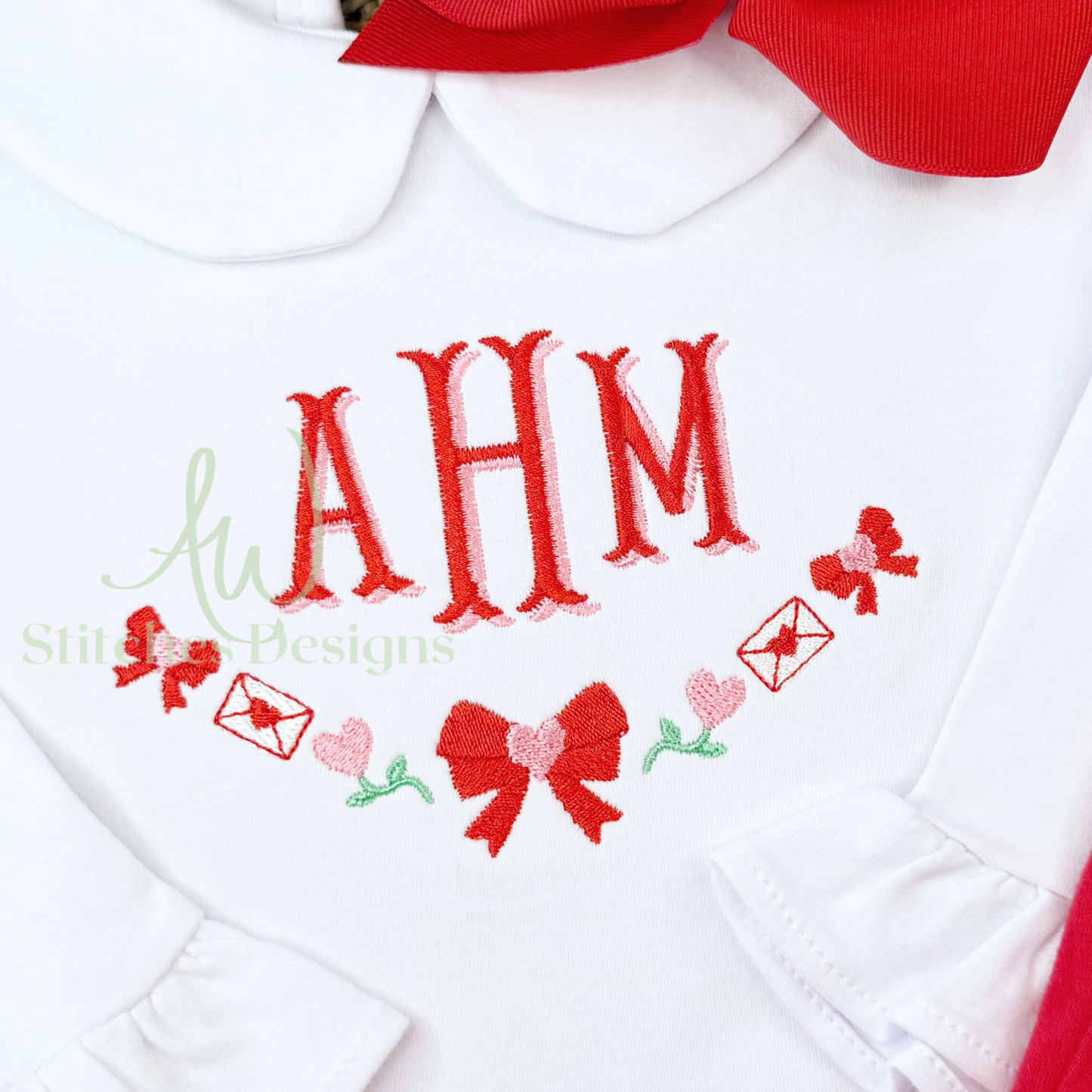 Valentine Bow Monogram Frame machine embroidery design