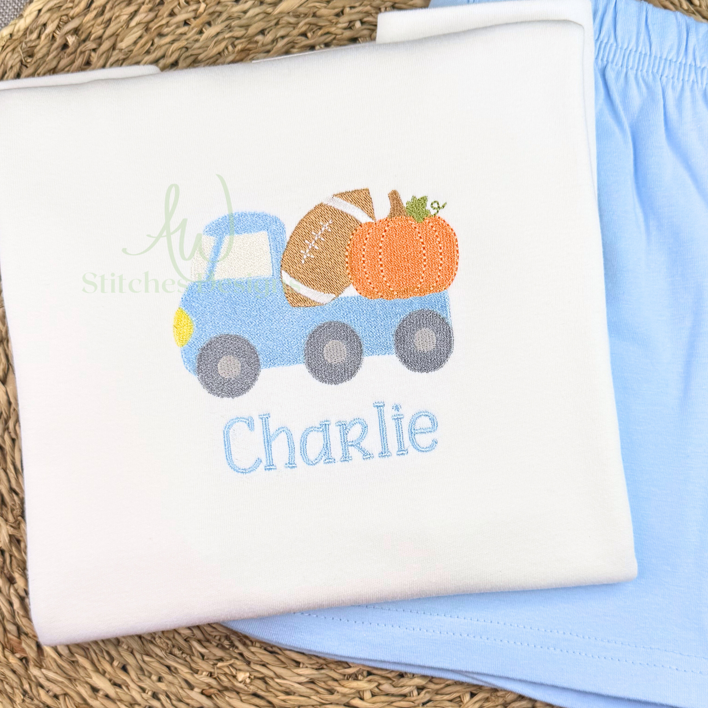 Pumpkin Football Truck Machine Embroidery Design