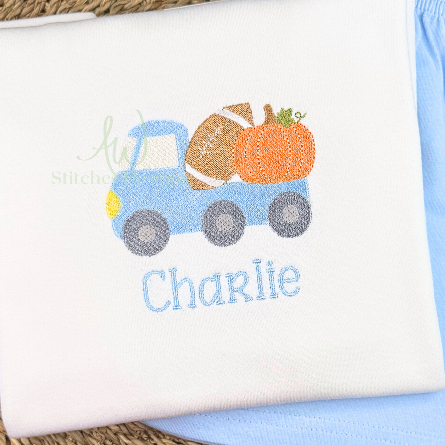 Pumpkin Football Truck Machine Embroidery Design