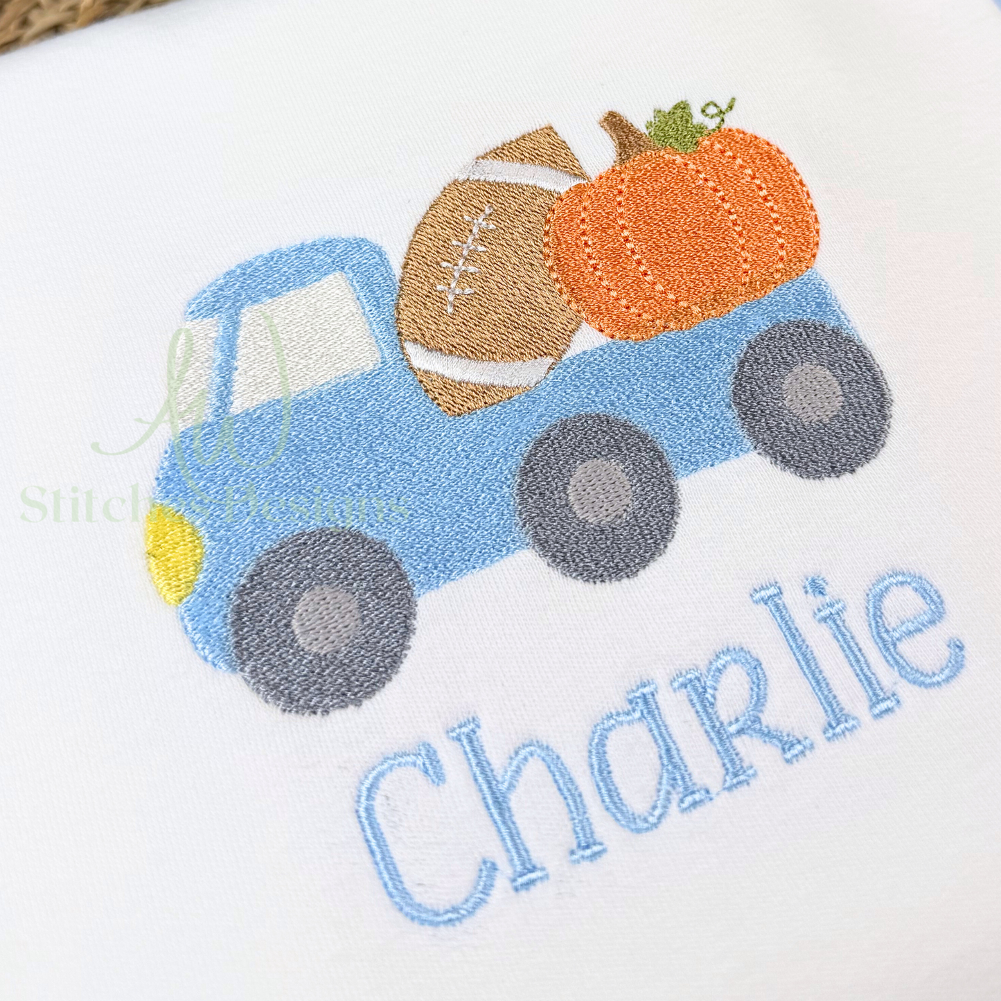 Pumpkin Football Truck Machine Embroidery Design