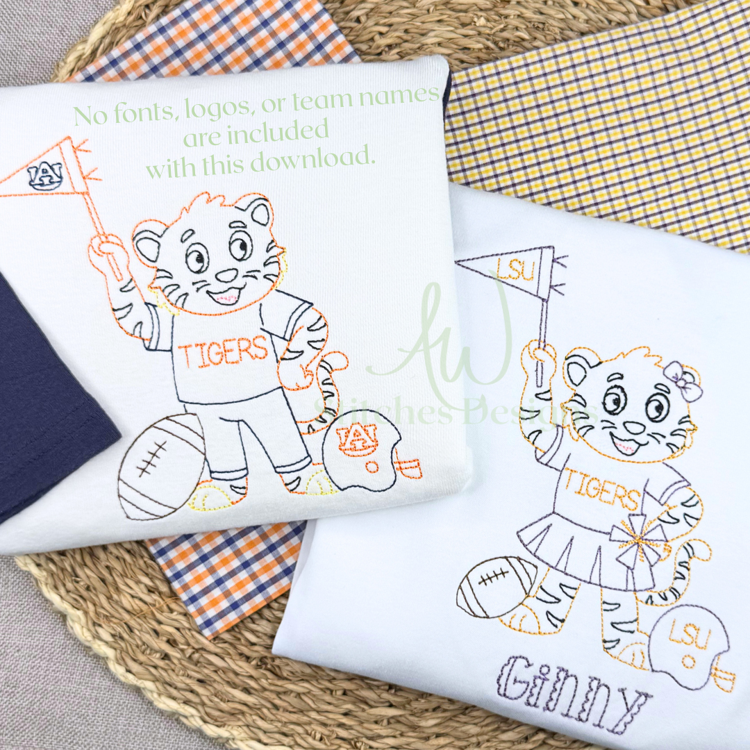 Tiger Football Vintage Stitch Embroidery Design