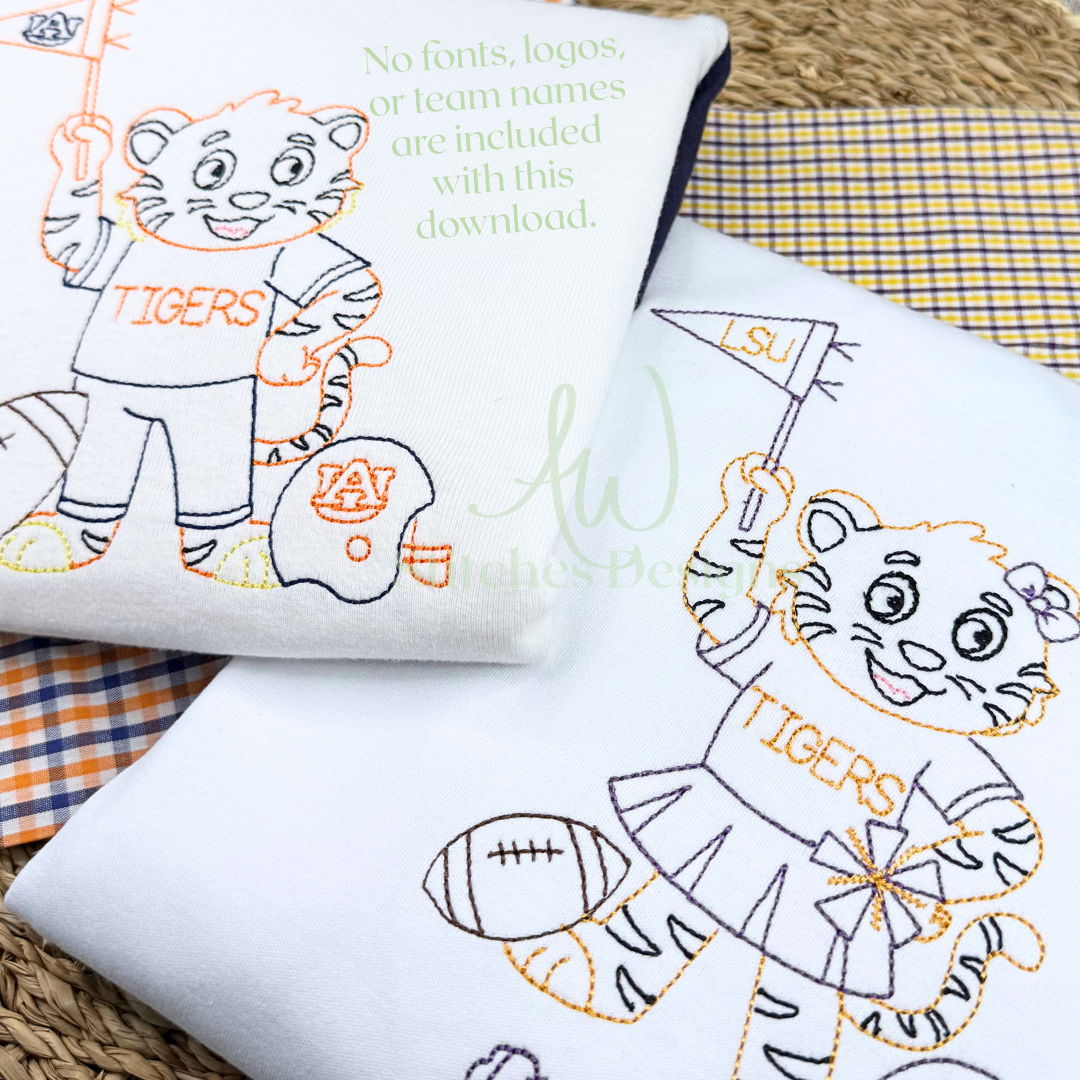Tiger Football Vintage Stitch Embroidery Design