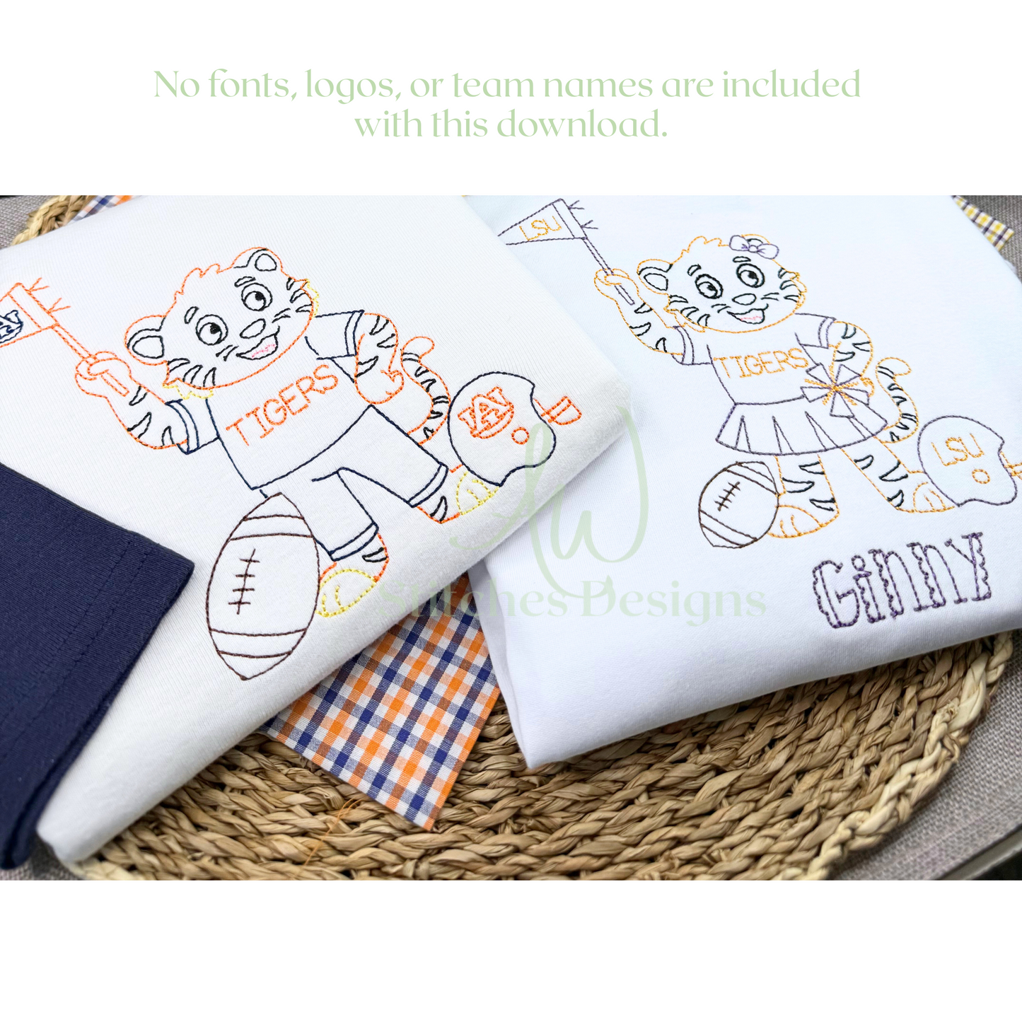 Vintage Tiger with Bow Football Embroidery Design