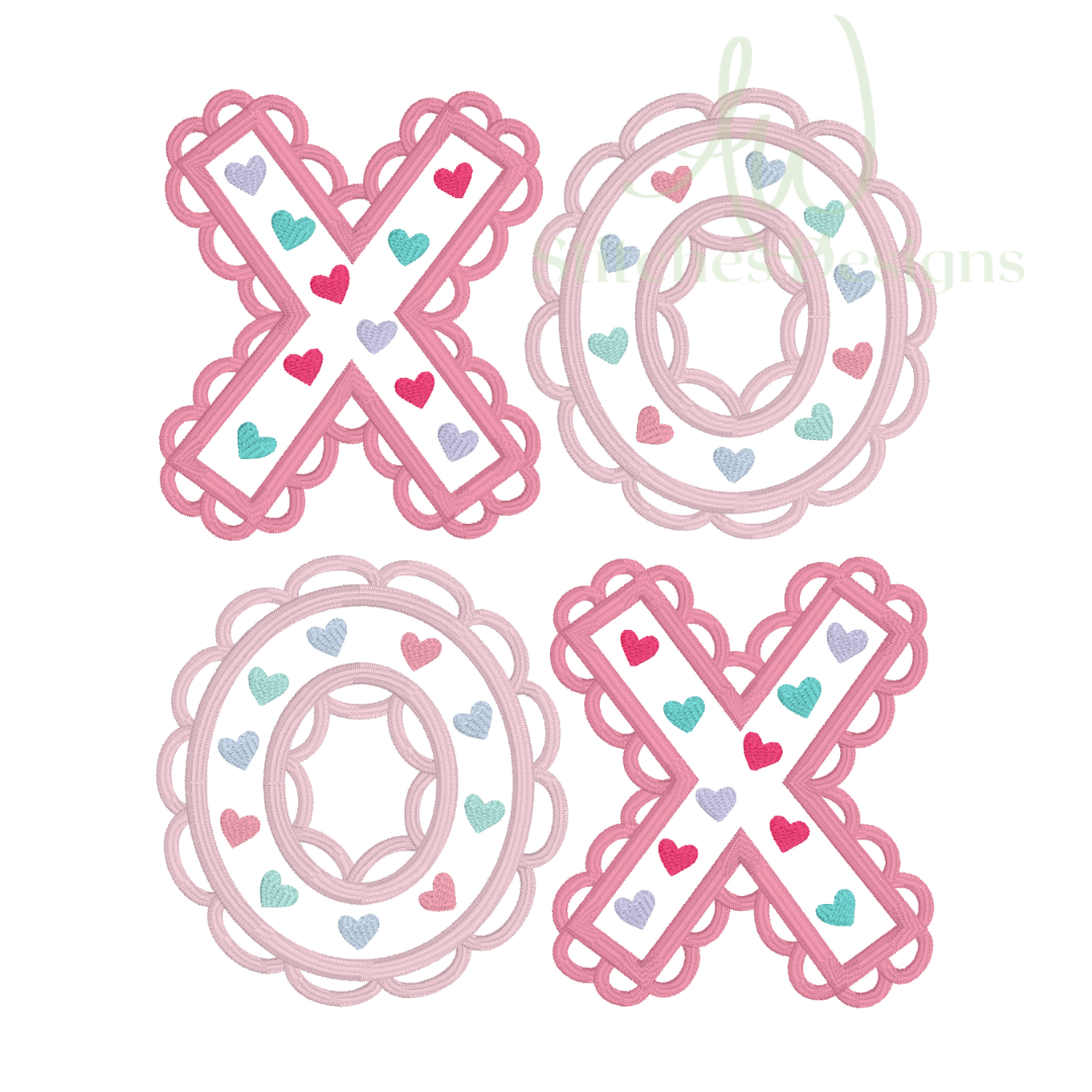 XOXO Valentine's Day Love Heart SMALLER SIZES satin fill stitch machine embroidery design file