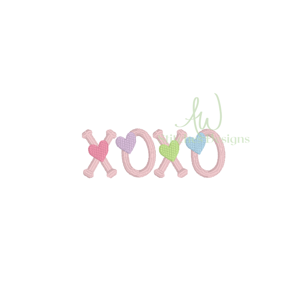 Valentine's Day XOXO heart neckline mini fill stitch machine embroidery design