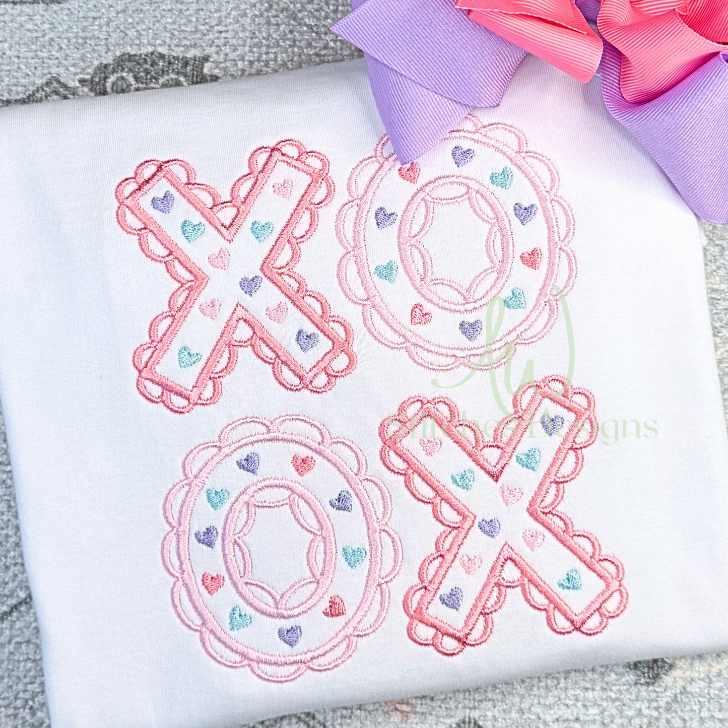 XOXO Valentine's Day Love Heart SMALLER SIZES satin fill stitch machine embroidery design file
