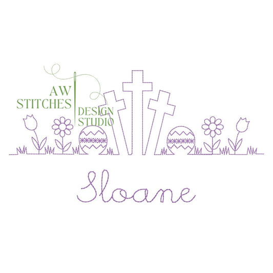 Easter Cross Line with Flowers