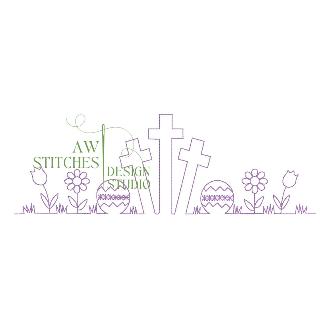Easter Cross Line with Flowers