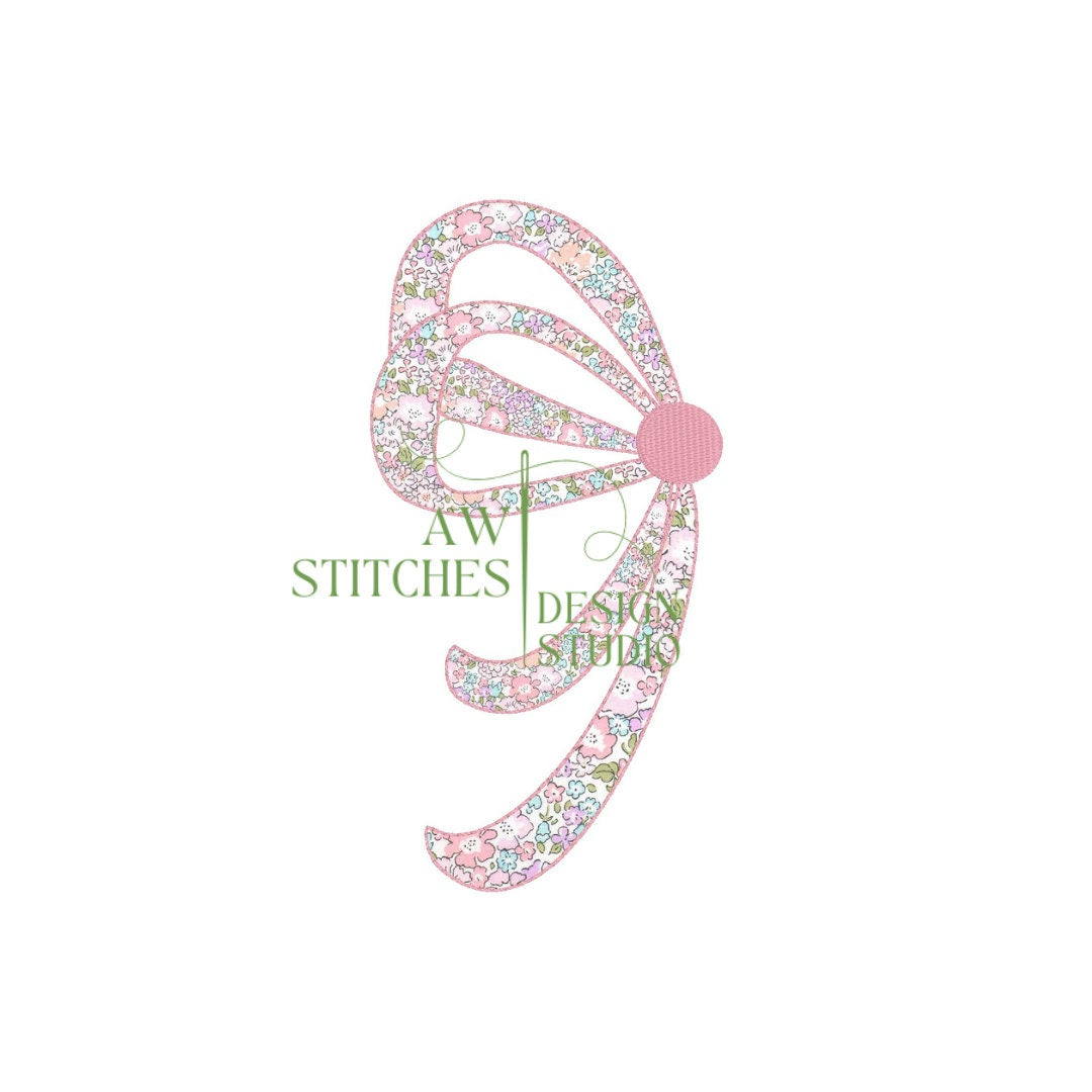 Side Bow Bean Stitch Applique