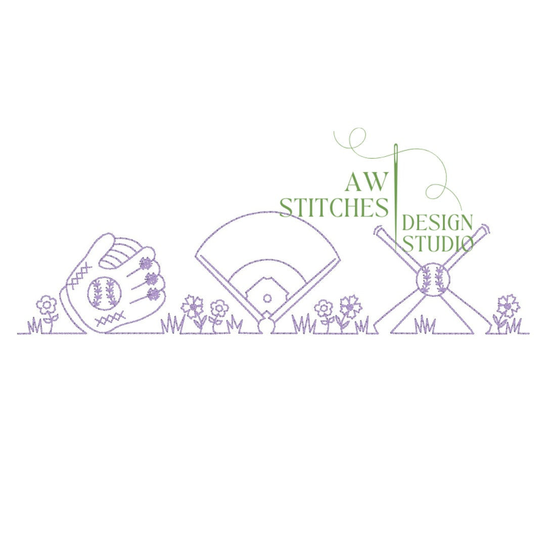 Baseball line with flowers 5x7, 8x8, 6x10