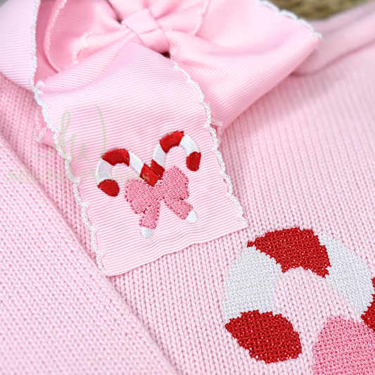 Mini candy cane with bow embroidery design file