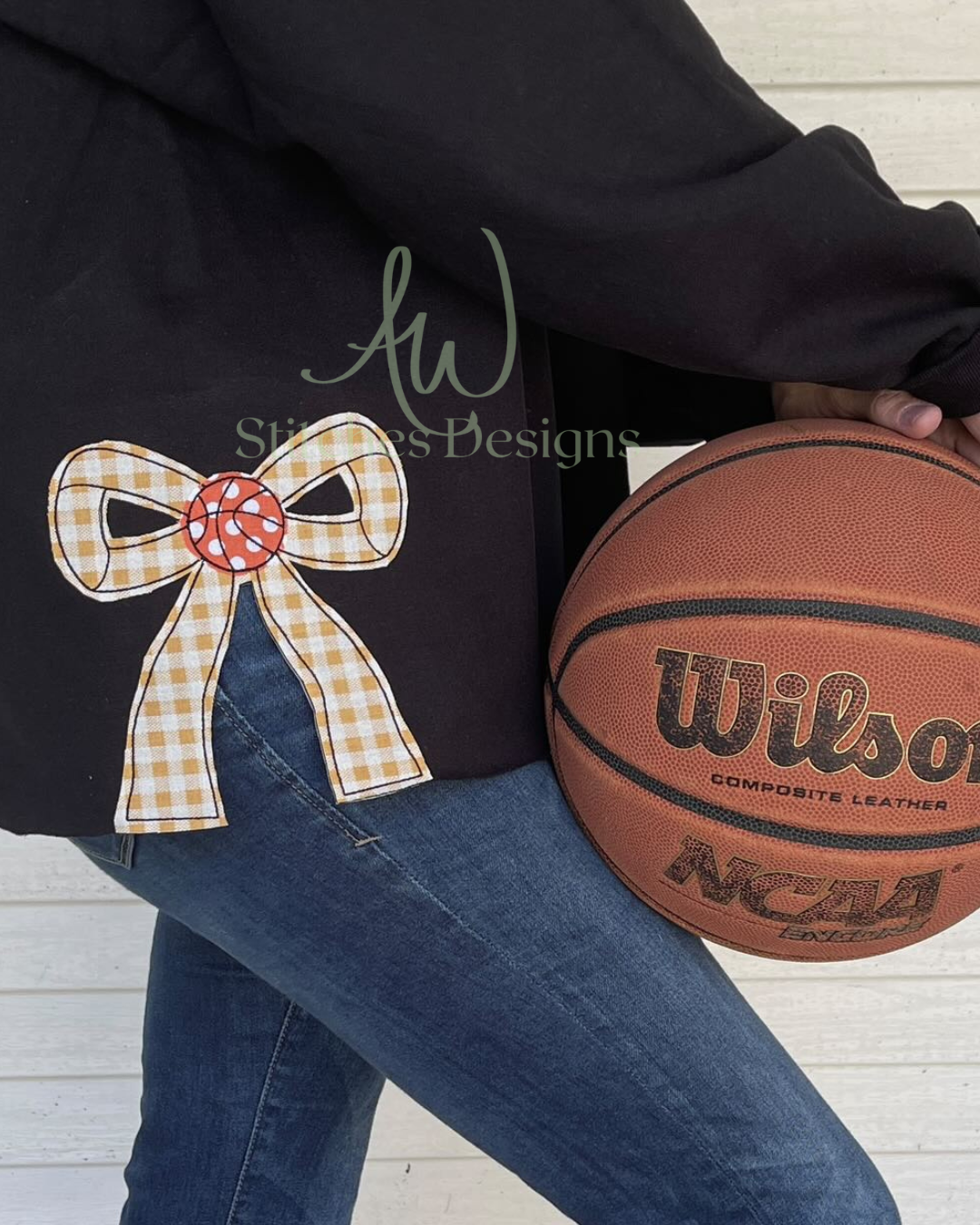 Machine Embroidery Design - Applique Bow Basketball Side bow design