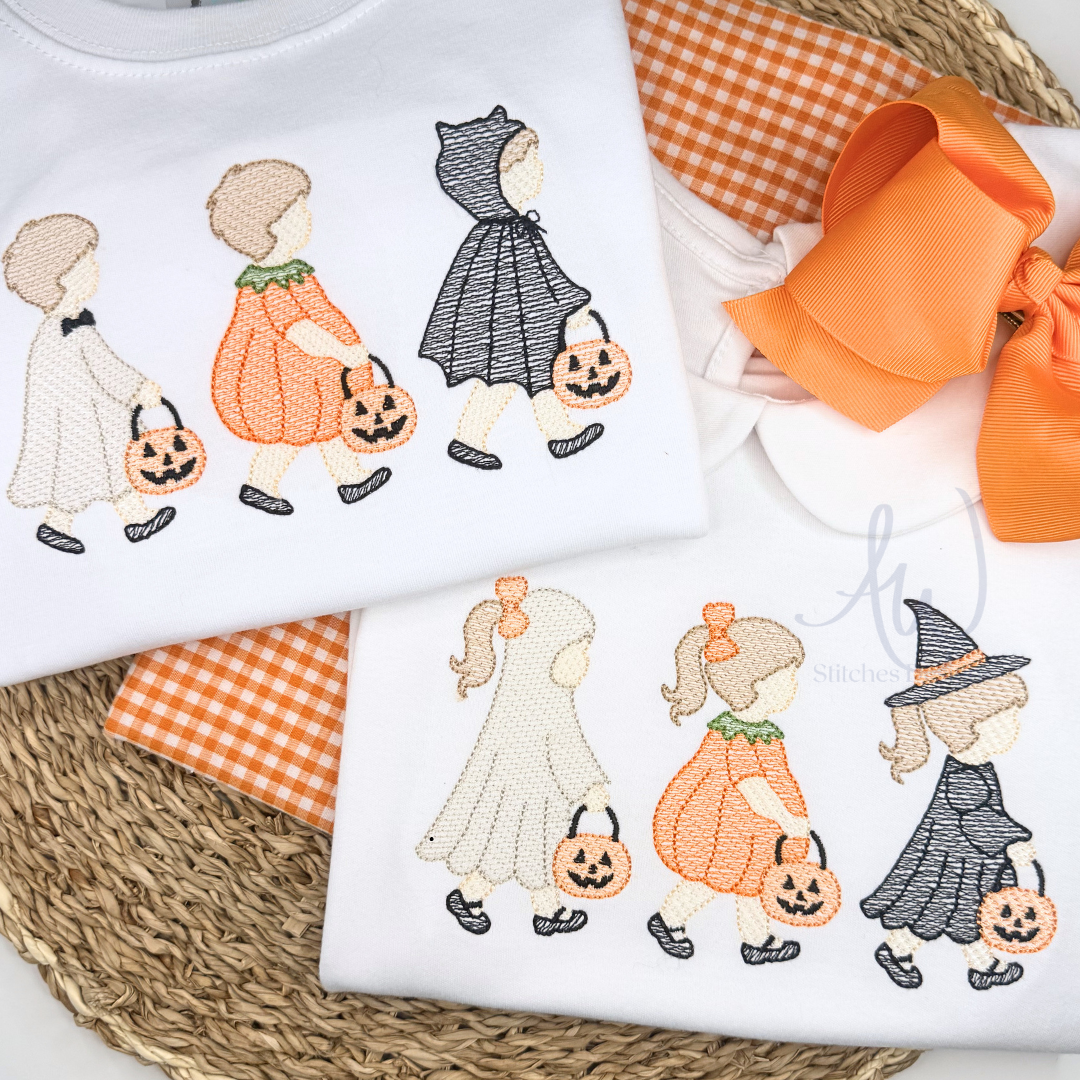 Trick or Treat Girl Trio Embroidery Design