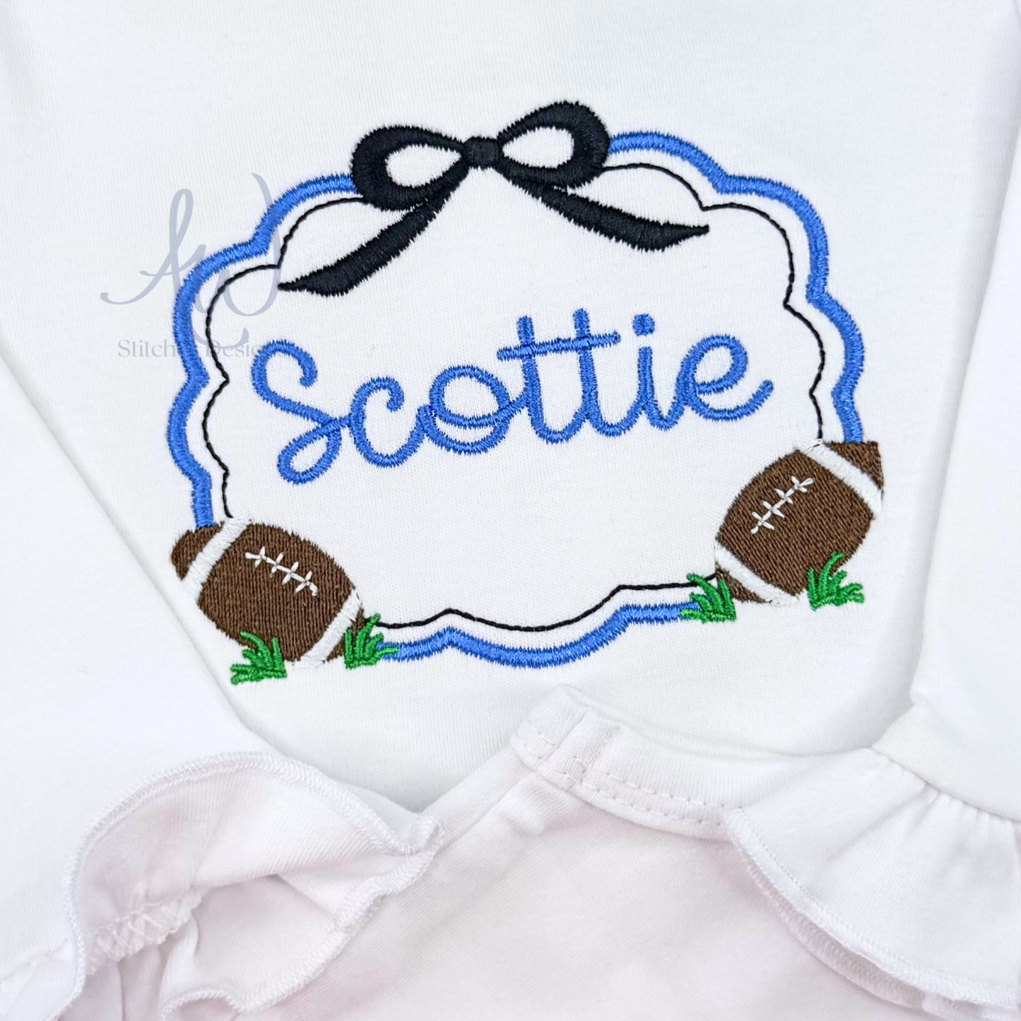 Machine embroidery file formats for football monogram frame