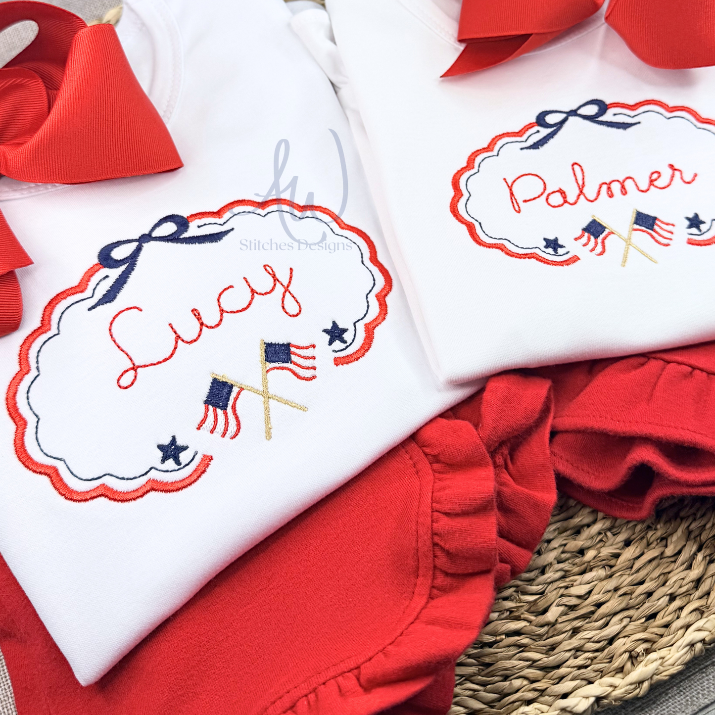Patriotic Scallop Frame Embroidery Design