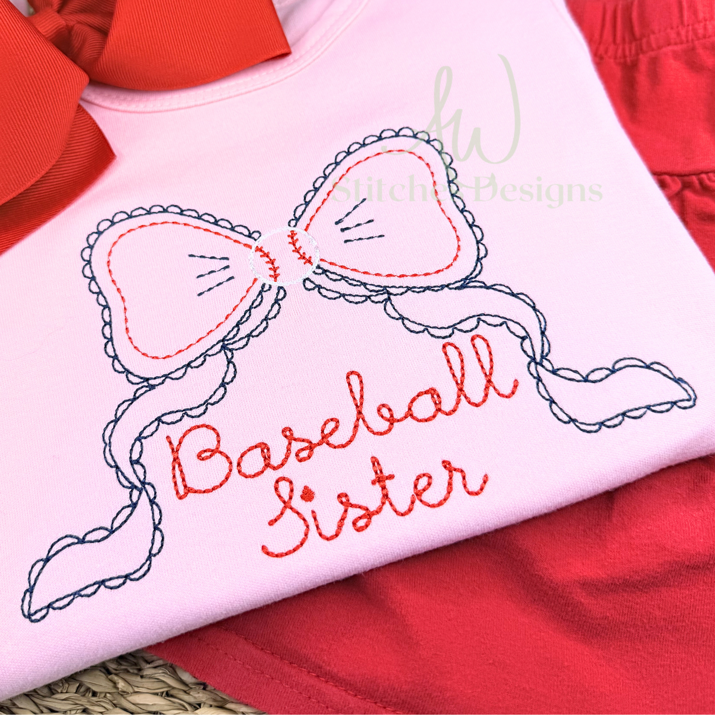 Baseball Bow Embroidery Design