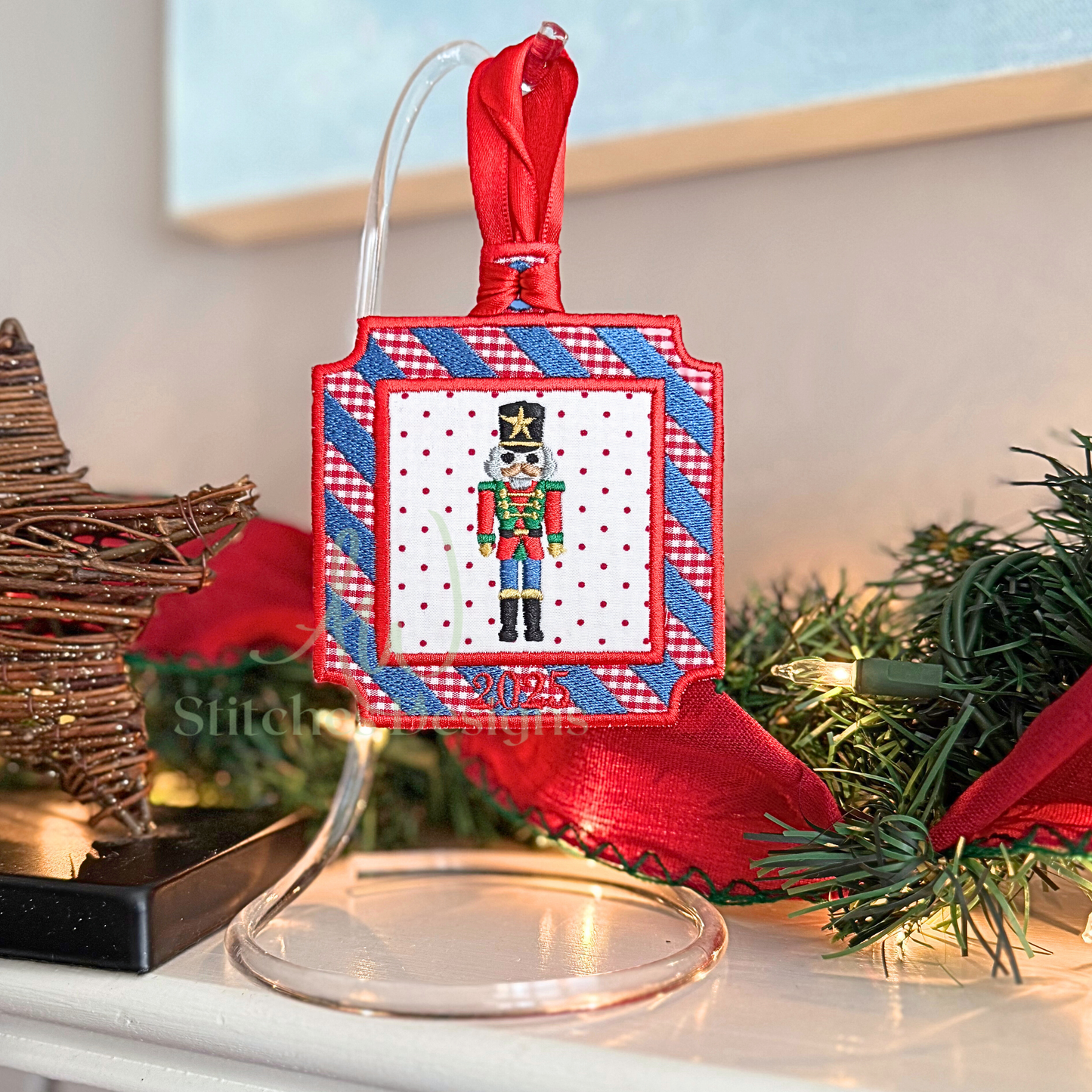 In the Hoop Square Stripe Christmas Ornament