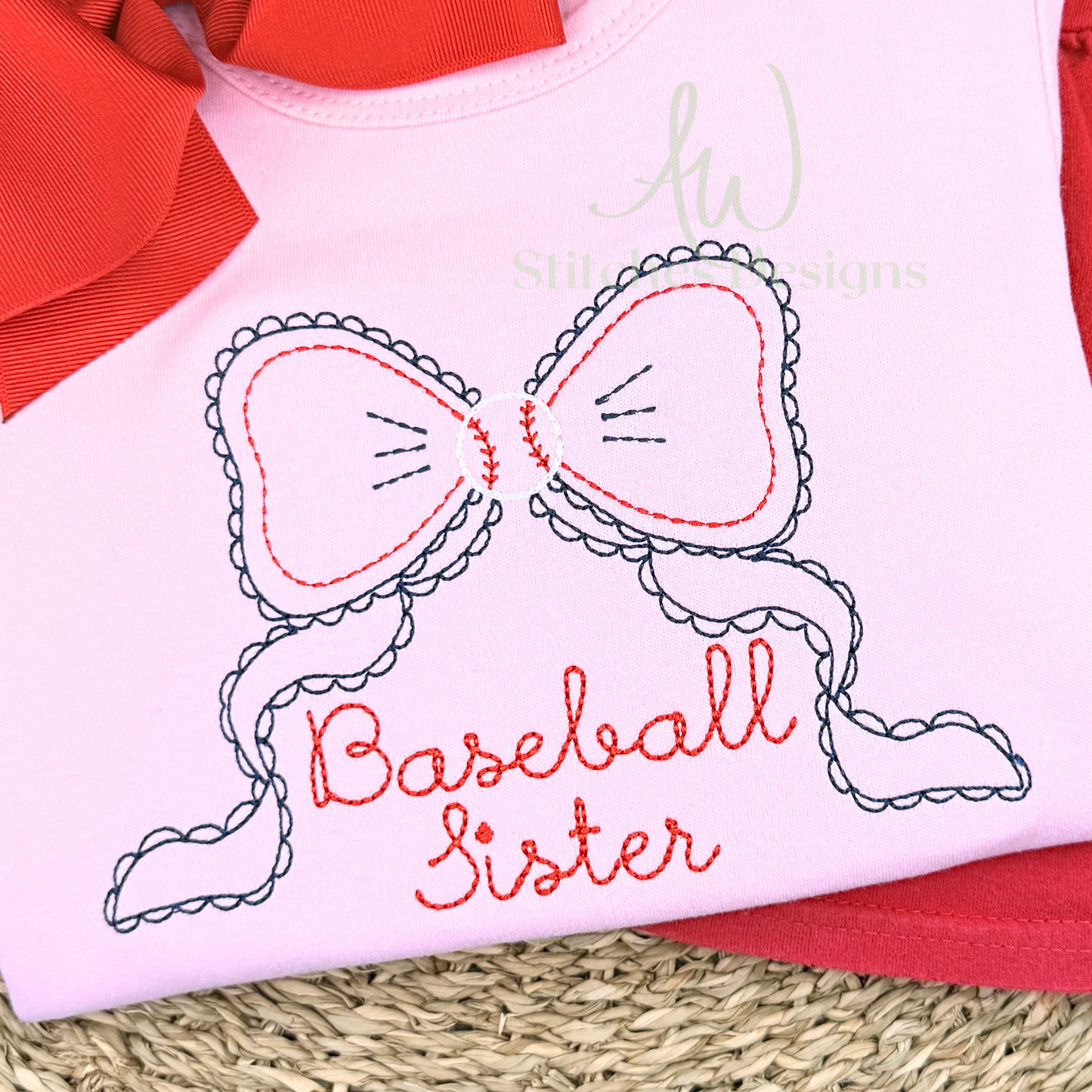 Baseball Bow Embroidery Design