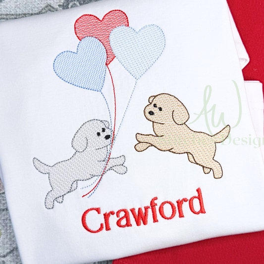 Valentine Puppy Heart Balloon Sketch Embroidery Design