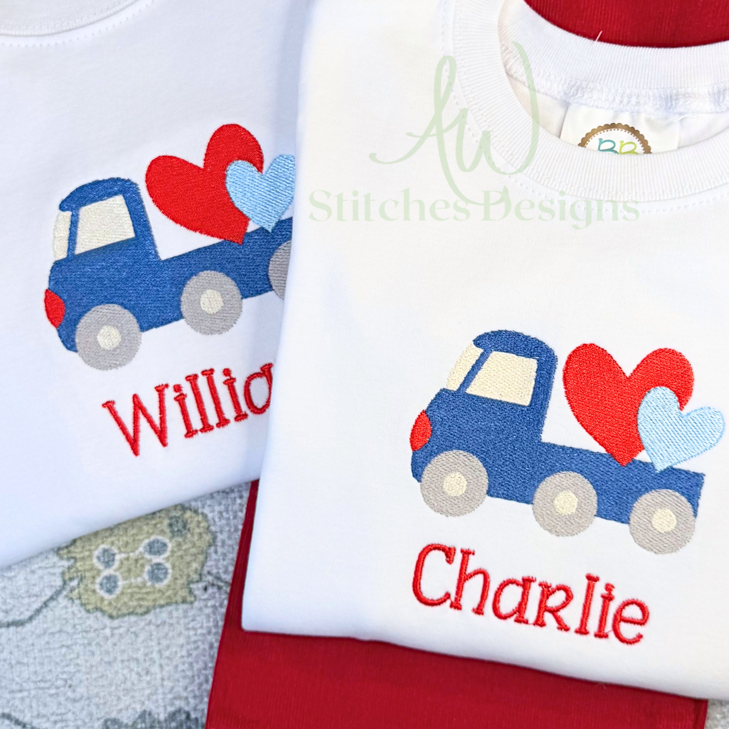 Valentine Truck Embroidery Design for Boy