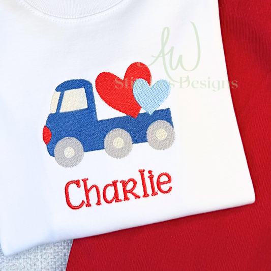 Valentine Truck Embroidery Design for Boy