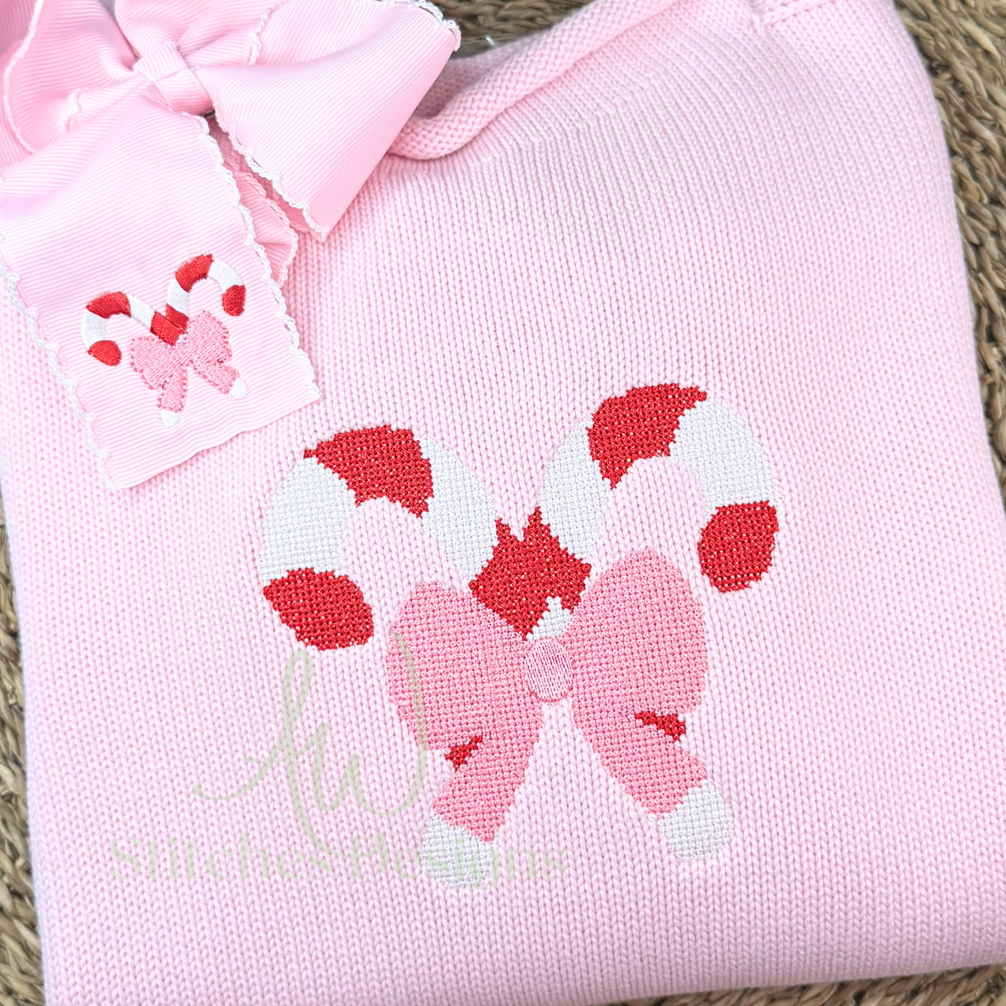 Candy Cane with Bow Cross Stitch embroidery design