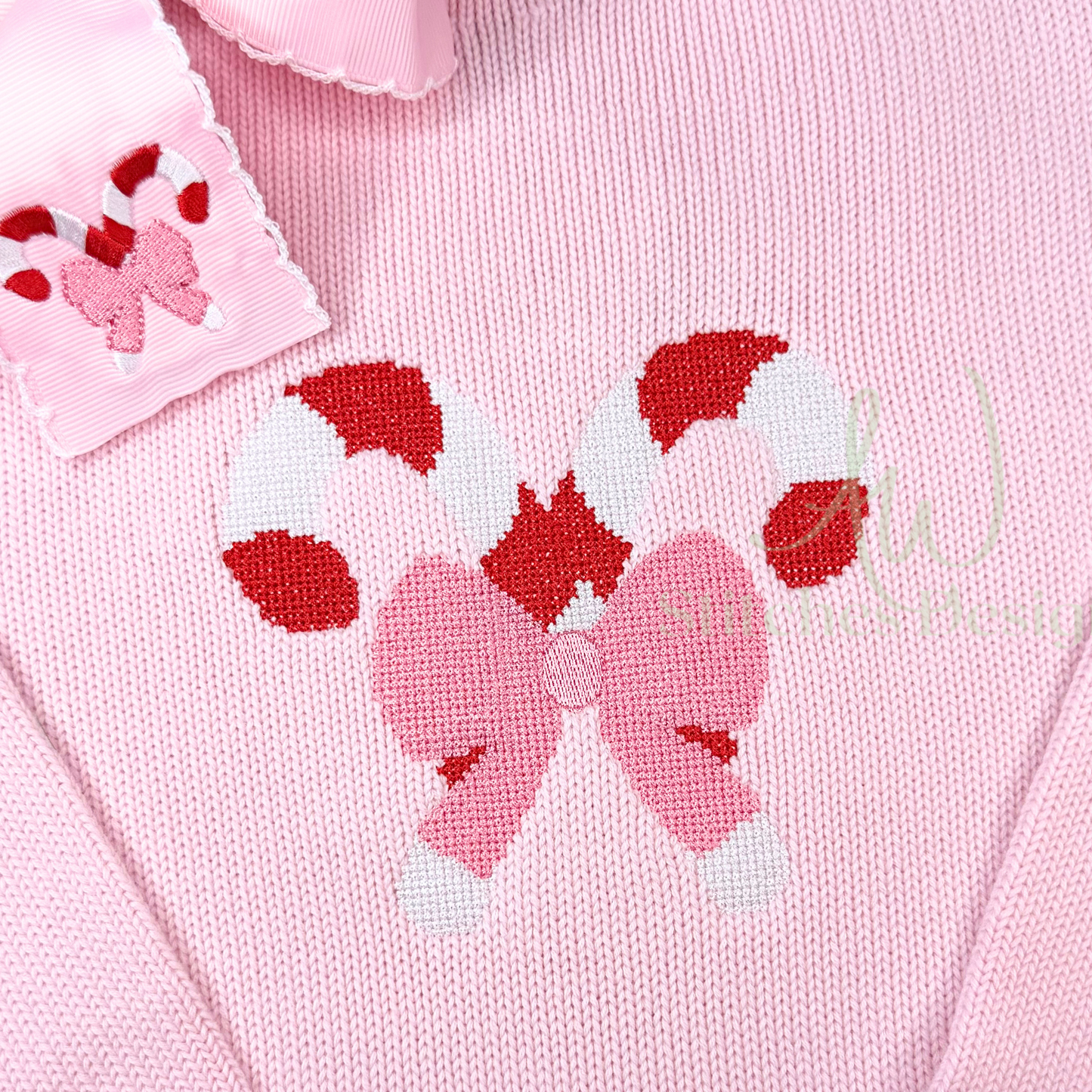 Mini candy cane with bow embroidery design file