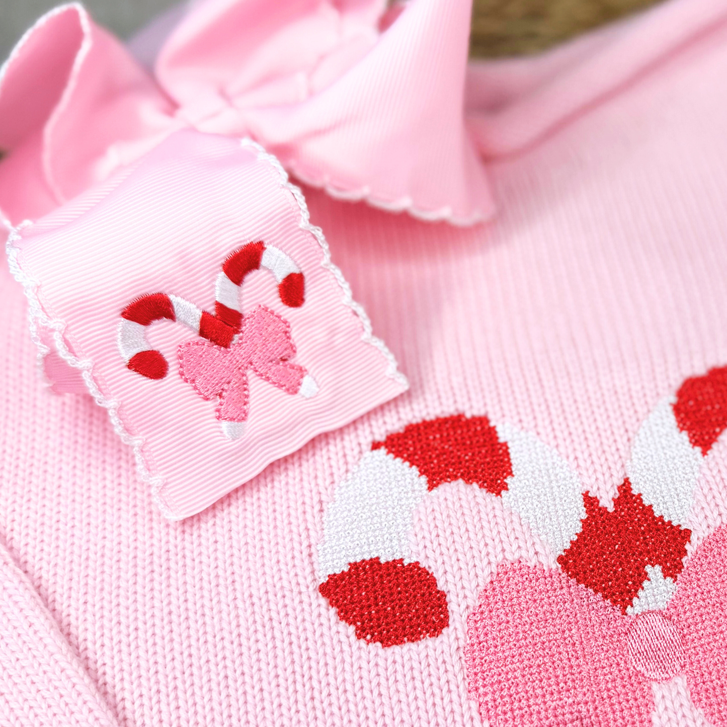 Mini candy cane with bow embroidery design file