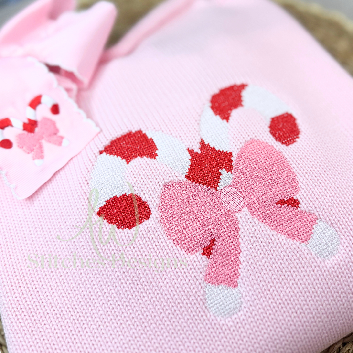 Candy Cane with Bow Cross Stitch embroidery design
