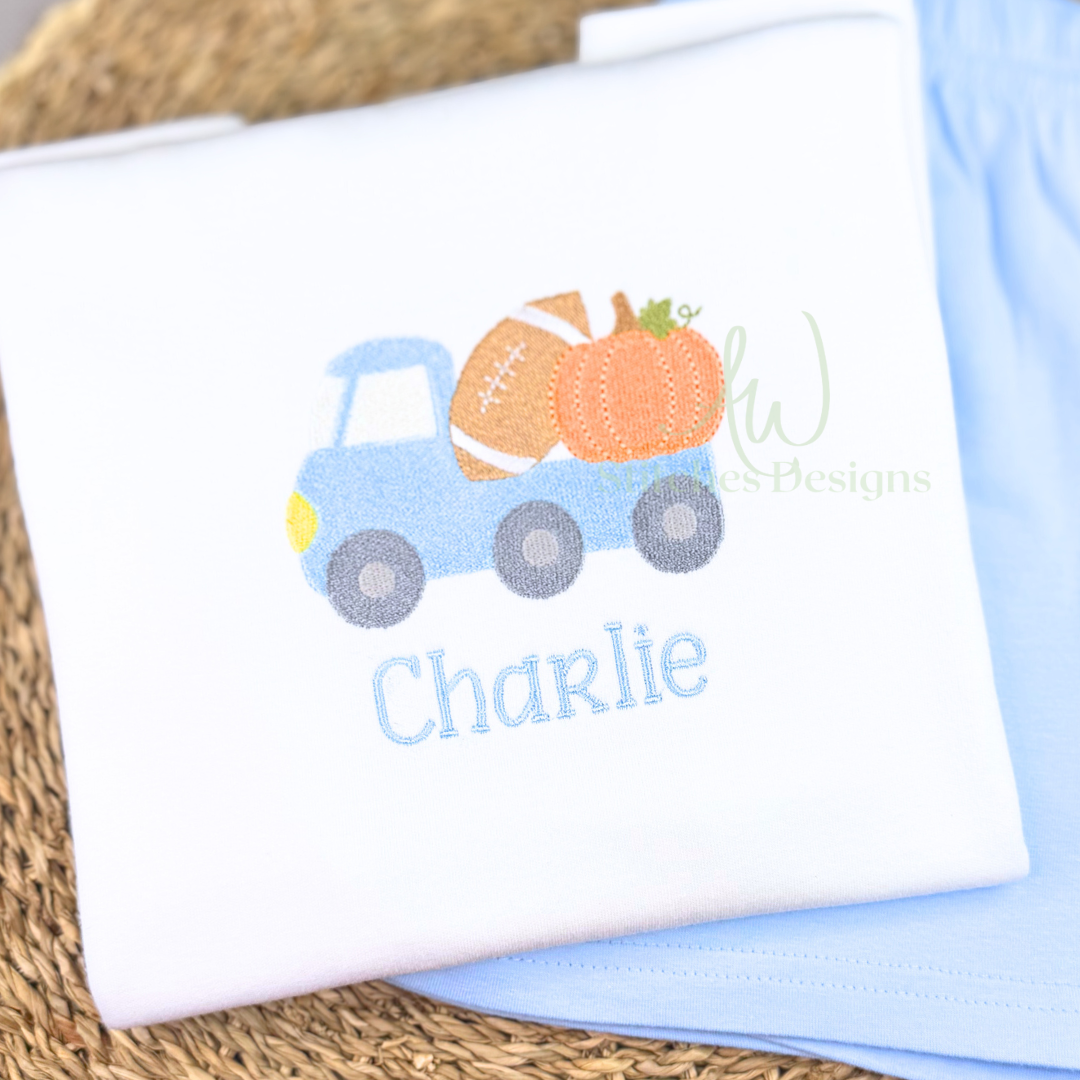 Pumpkin Football Truck Machine Embroidery Design