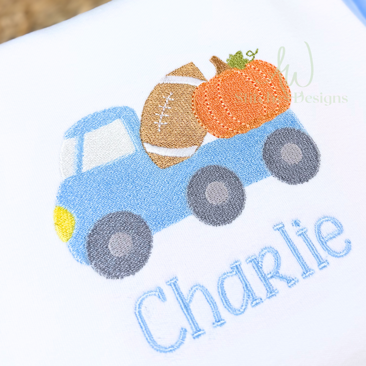 Pumpkin Football Truck Machine Embroidery Design