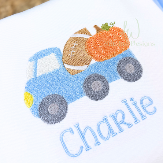 Pumpkin Football Truck Machine Embroidery Design